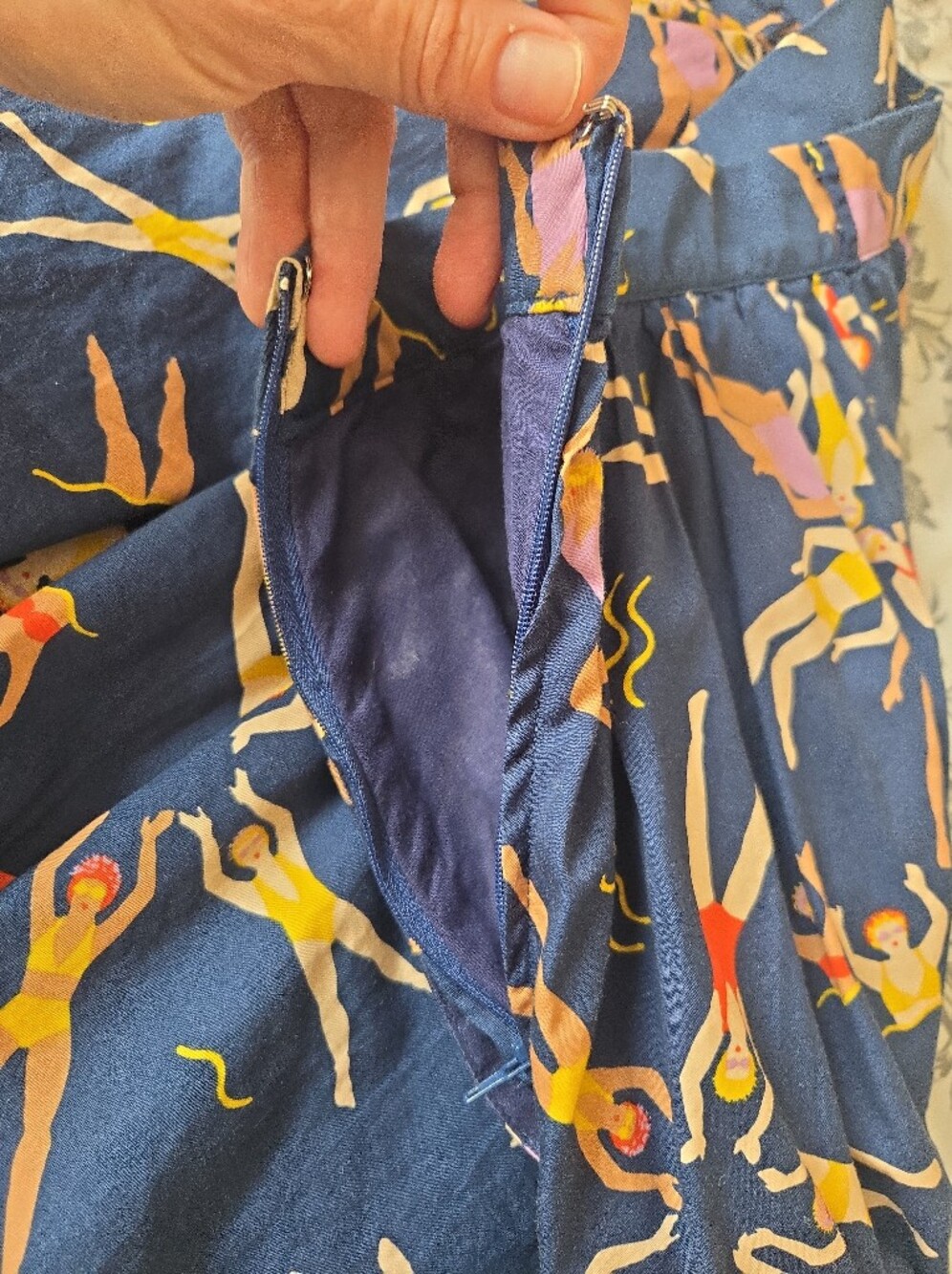ModCloth Synchronized Swimmers Pleated Cotton Skirt Navy Medium - Picture 7 of 16